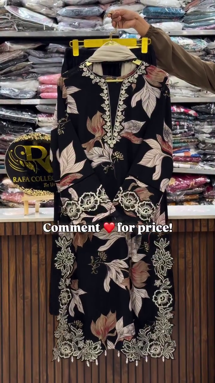 Elegant Black Floral Embroidered Kurti – Premium Partywear Look