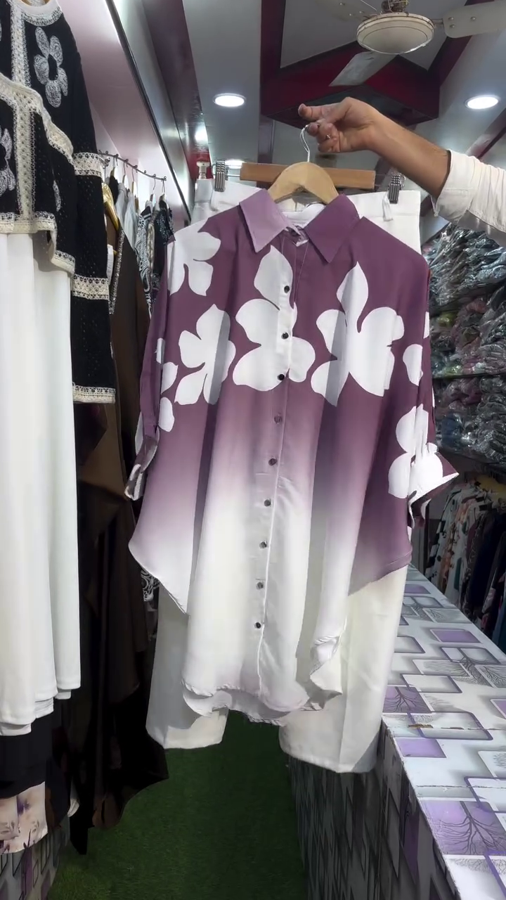 Stylish Purple Ombre Shirt Co-ord Set – Elegant & Modern Wear