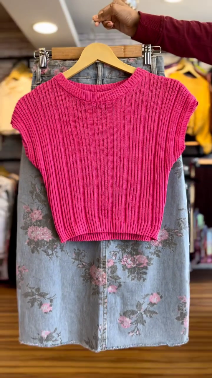 Hot Pink Ribbed Crop Top Set – Stylish & Bold Trend Wear