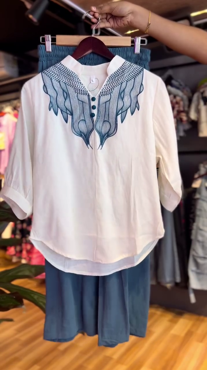 Elegant White & Blue Embroidered Co-ord Set – Premium Daily Wear