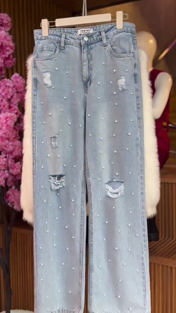 Premium White Fuzzy Sweater + Denim Set – Winter Cozy & Stylish Look