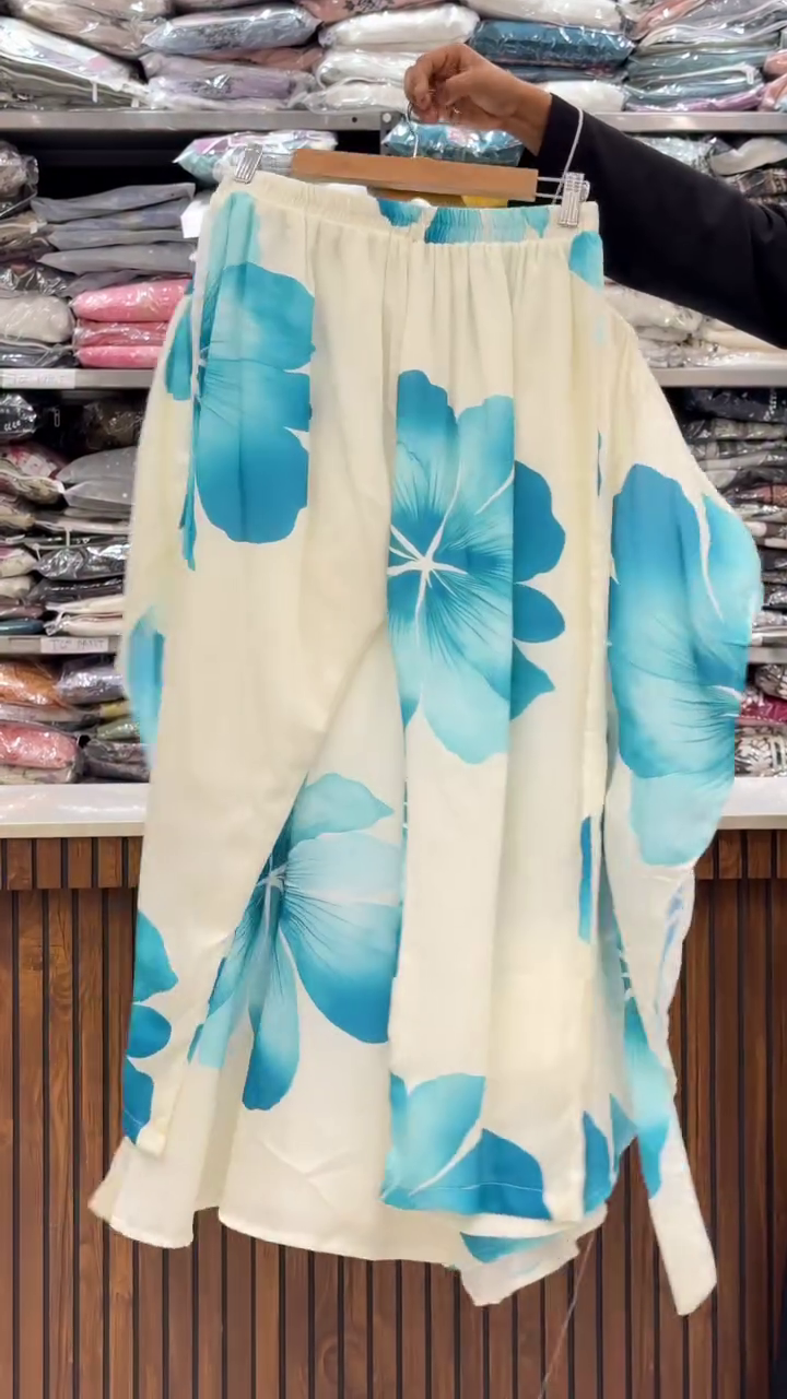 Stylish White Blue Floral Kaftan – Premium Brooch Partywear Look