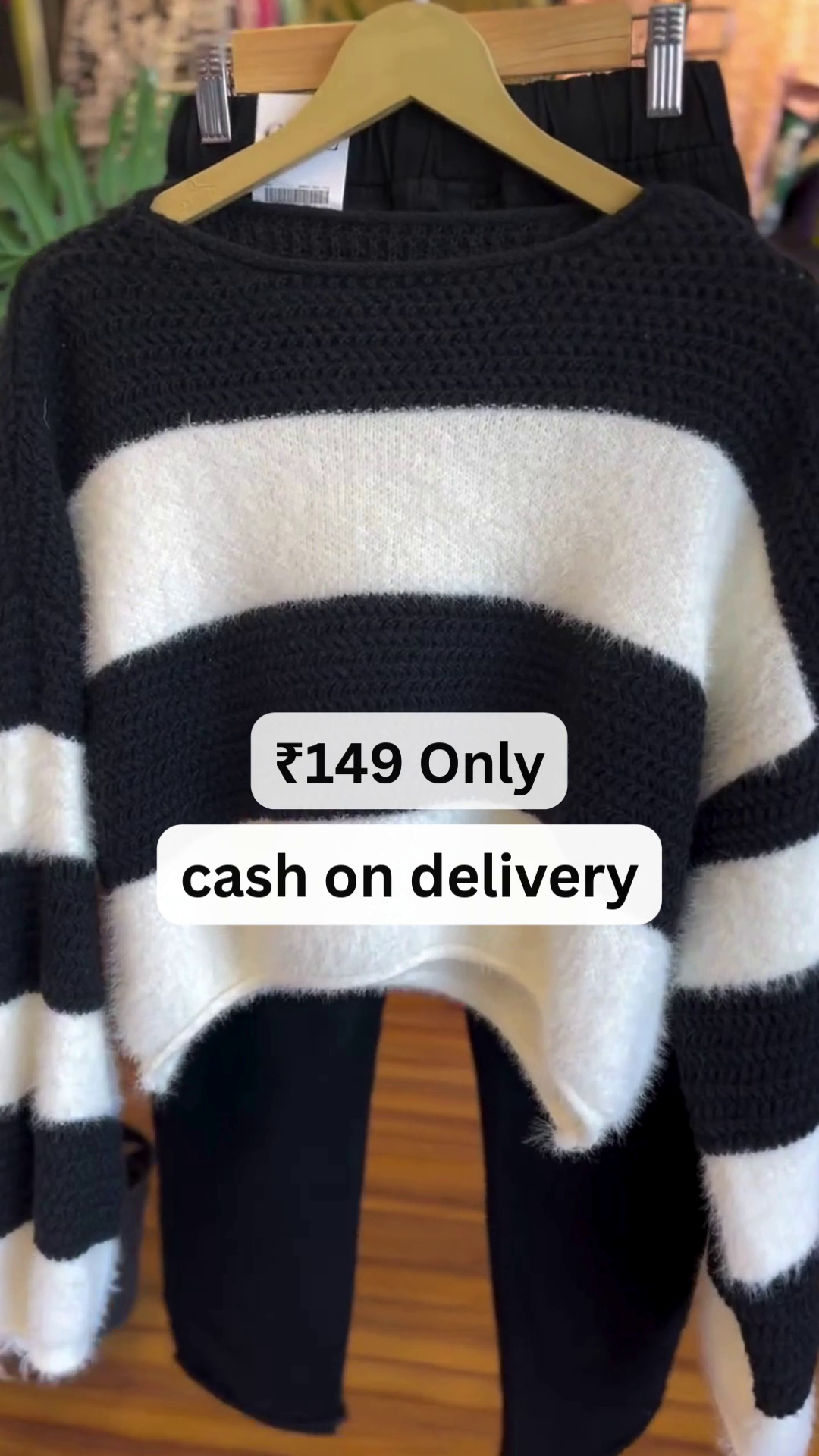 Classic Black & White Fuzzy Knit Co-Ord Set – Winter Style at ₹149