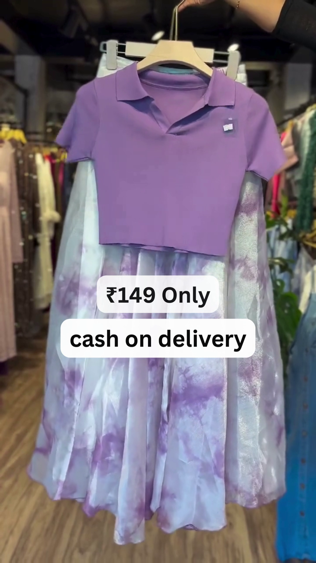 Lavender Crop Top & Tie-Dye Skirt Set – Dreamy Pastel Elegance