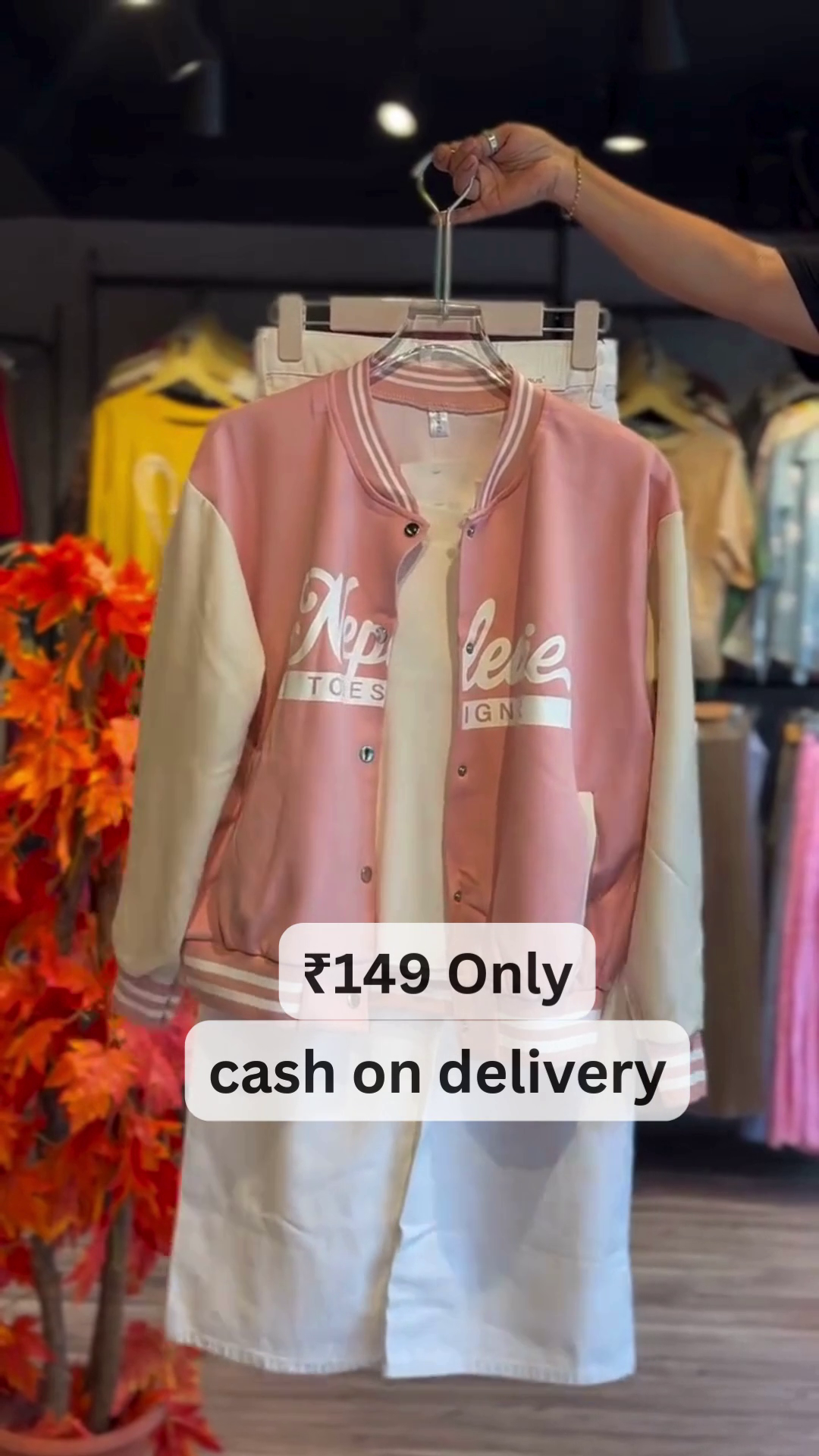 Trendy Pink & White Varsity Jacket Set – Sporty Chic at ₹149