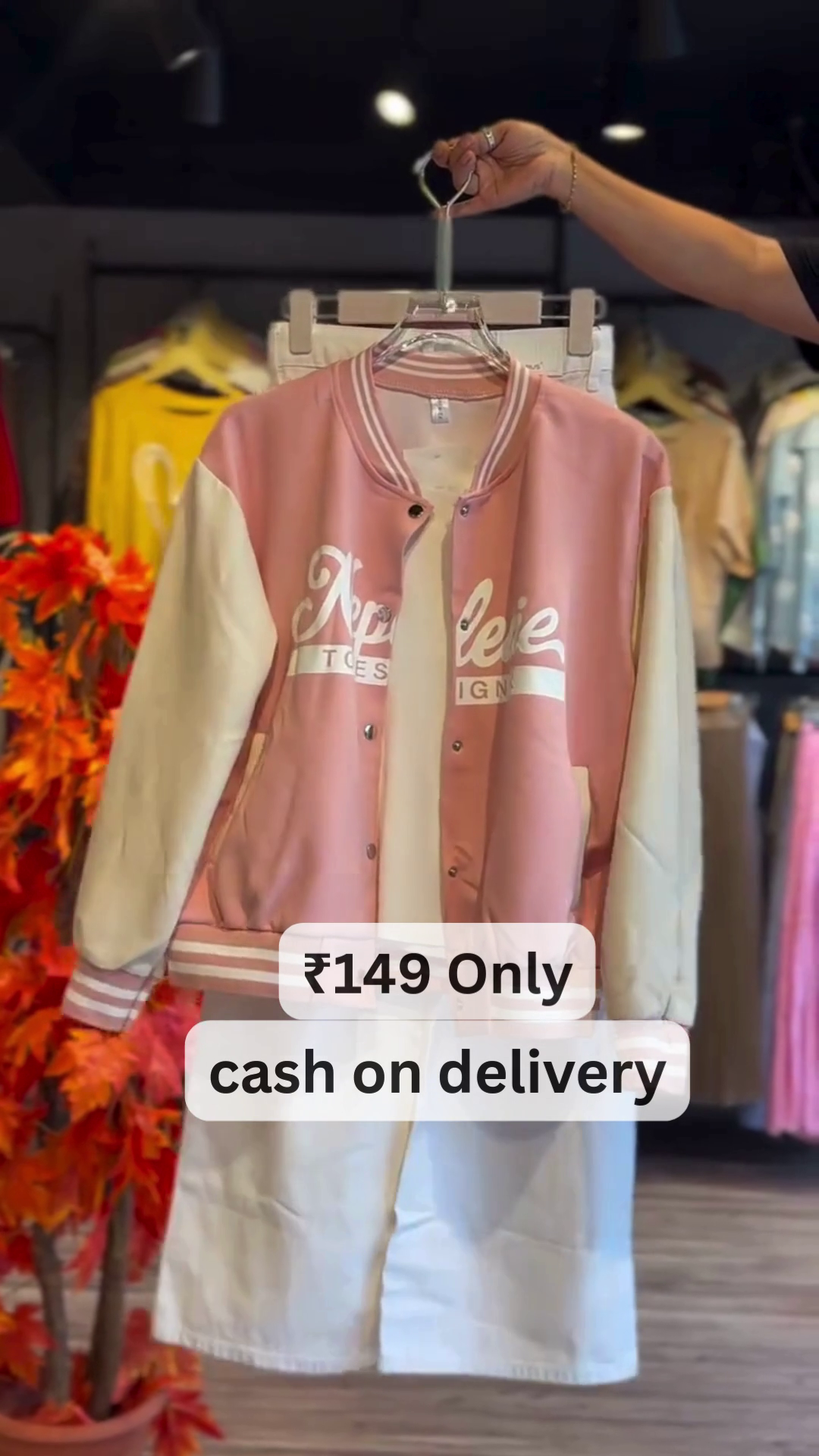 Trendy Pink & White Varsity Jacket Set – Sporty Chic at ₹149
