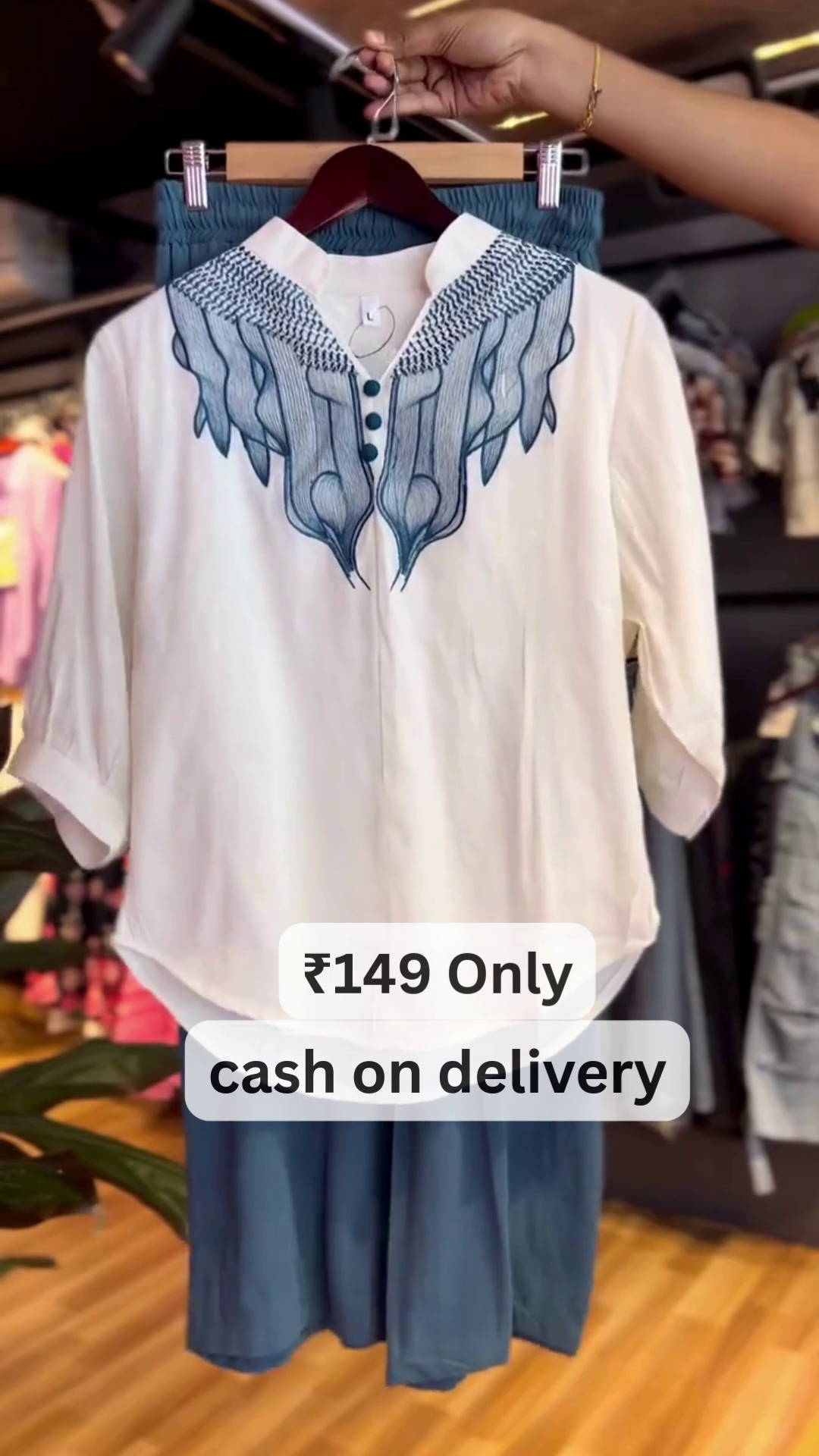 Elegant White & Blue Embroidered Kurti Set – Graceful Everyday Ethnic