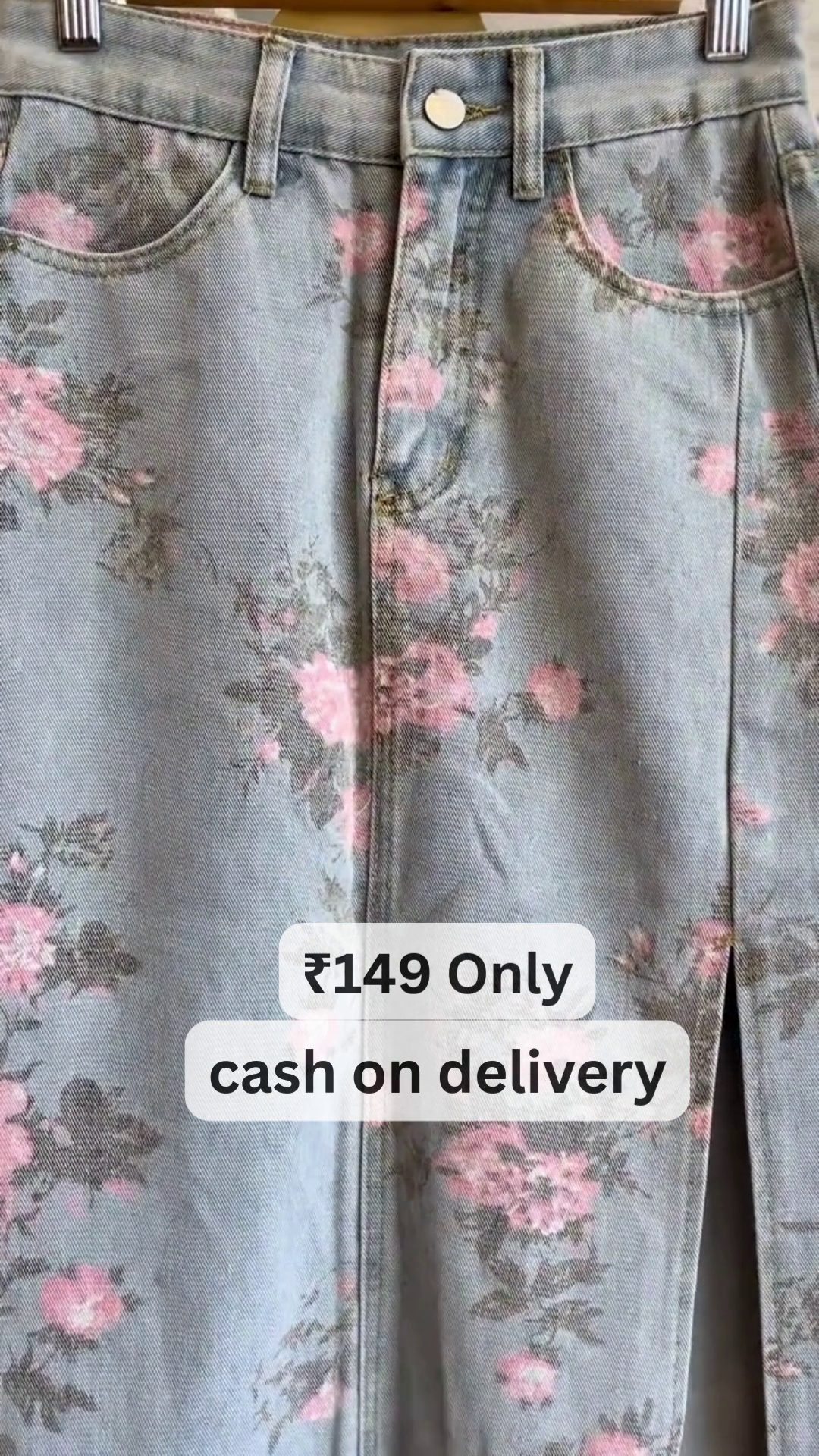 Hot Pink Ribbed Knit Top with Floral Denim Skirt – Bold & Playful