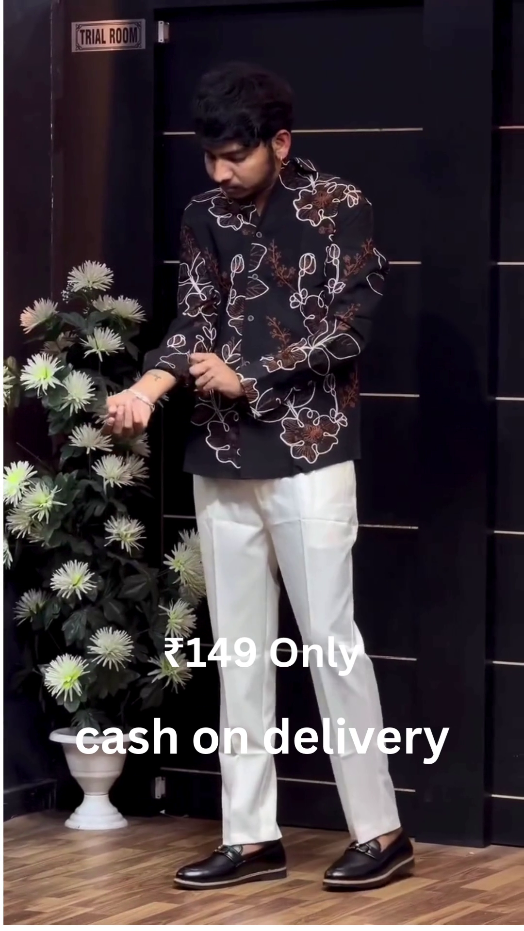 Modern Floral Black Shirt – Statement Style at Just ₹149 with Cash on Delivery