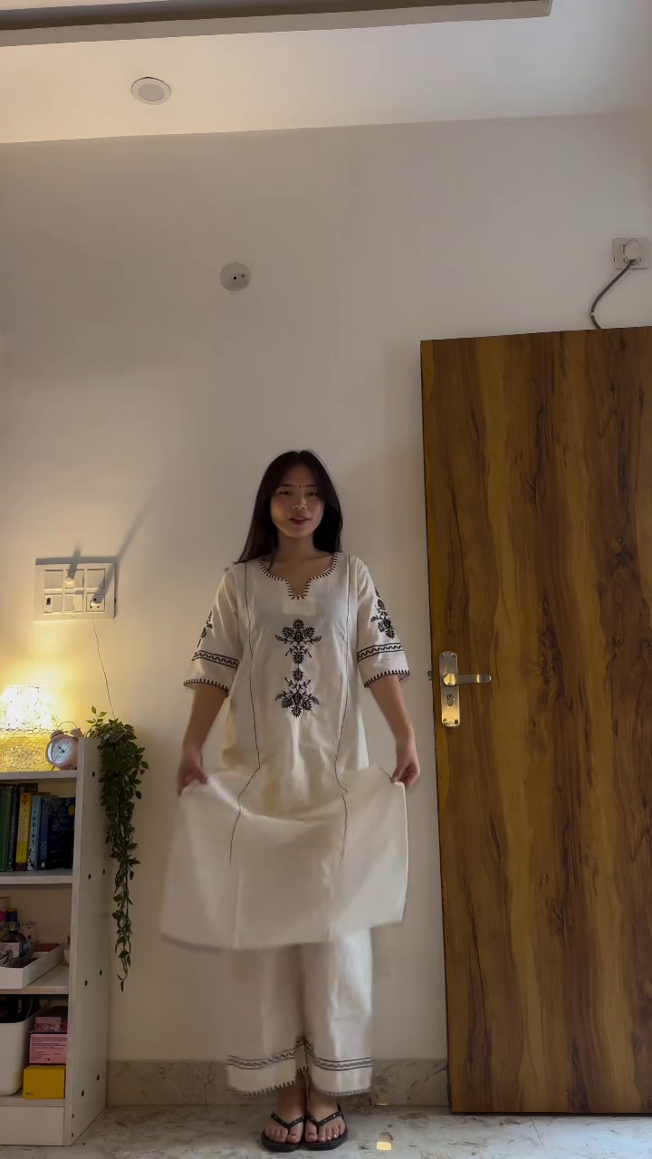 Elegant Blue Printed Kurta with White Palazzo – Effortless Everyday Grace