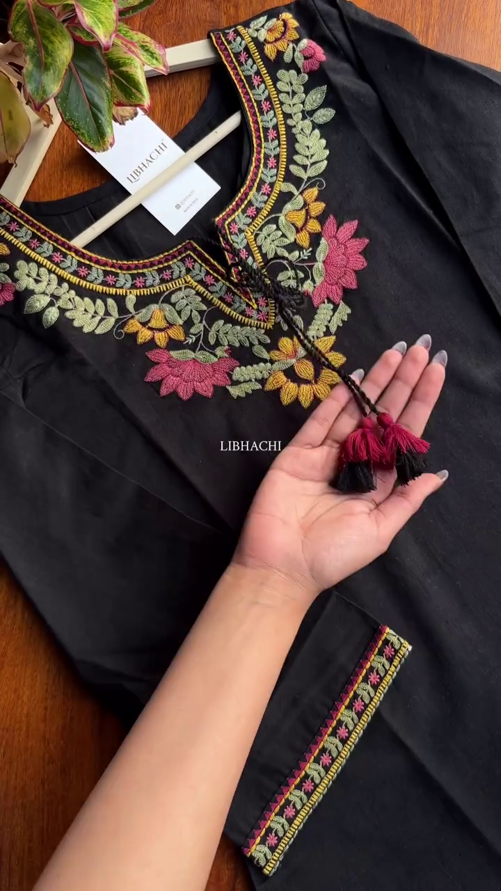 Black Floral Embroidered Kurta – Vibrant Handcrafted Charm