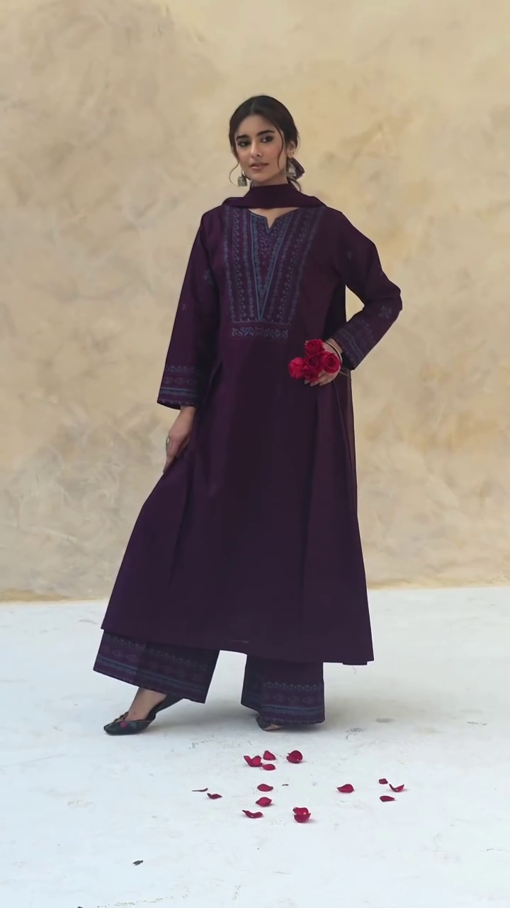 Royal Purple Straight Suit Set – Classic Minimal Elegance