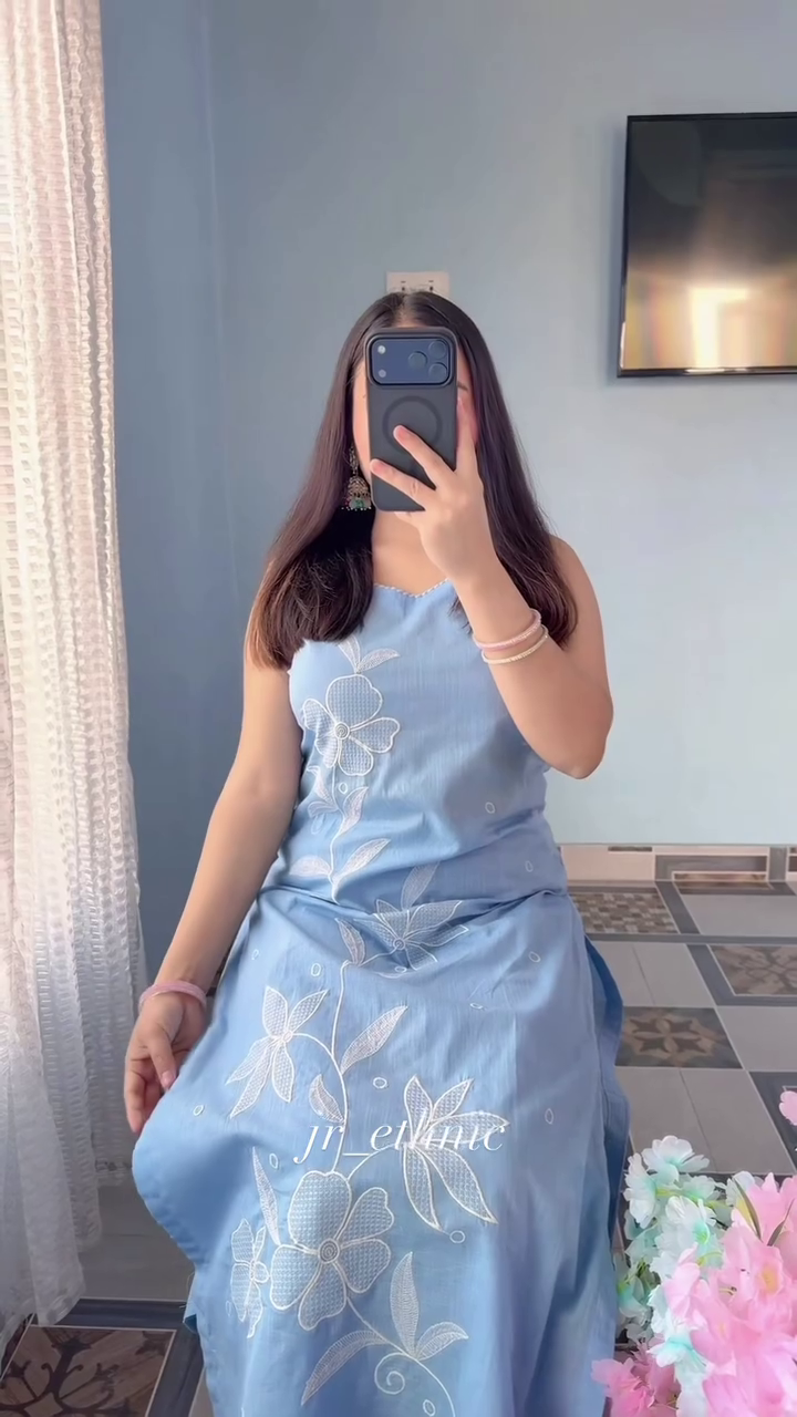 Powder Blue Floral Embroidered Suit – Soft Contemporary Elegance