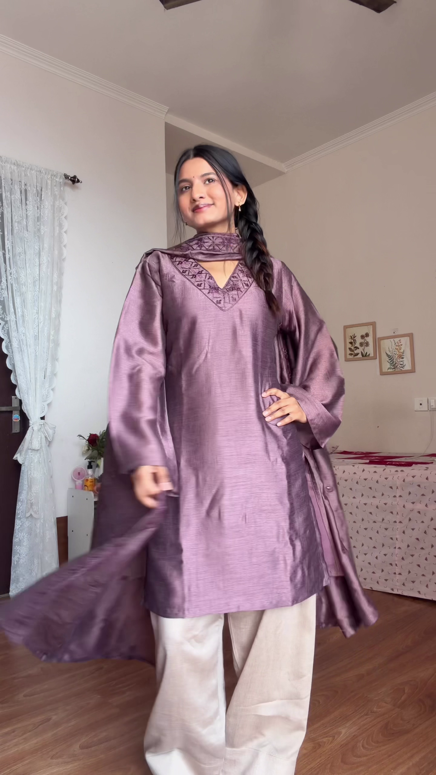 Pastel Pink Floral Embroidered Suit 