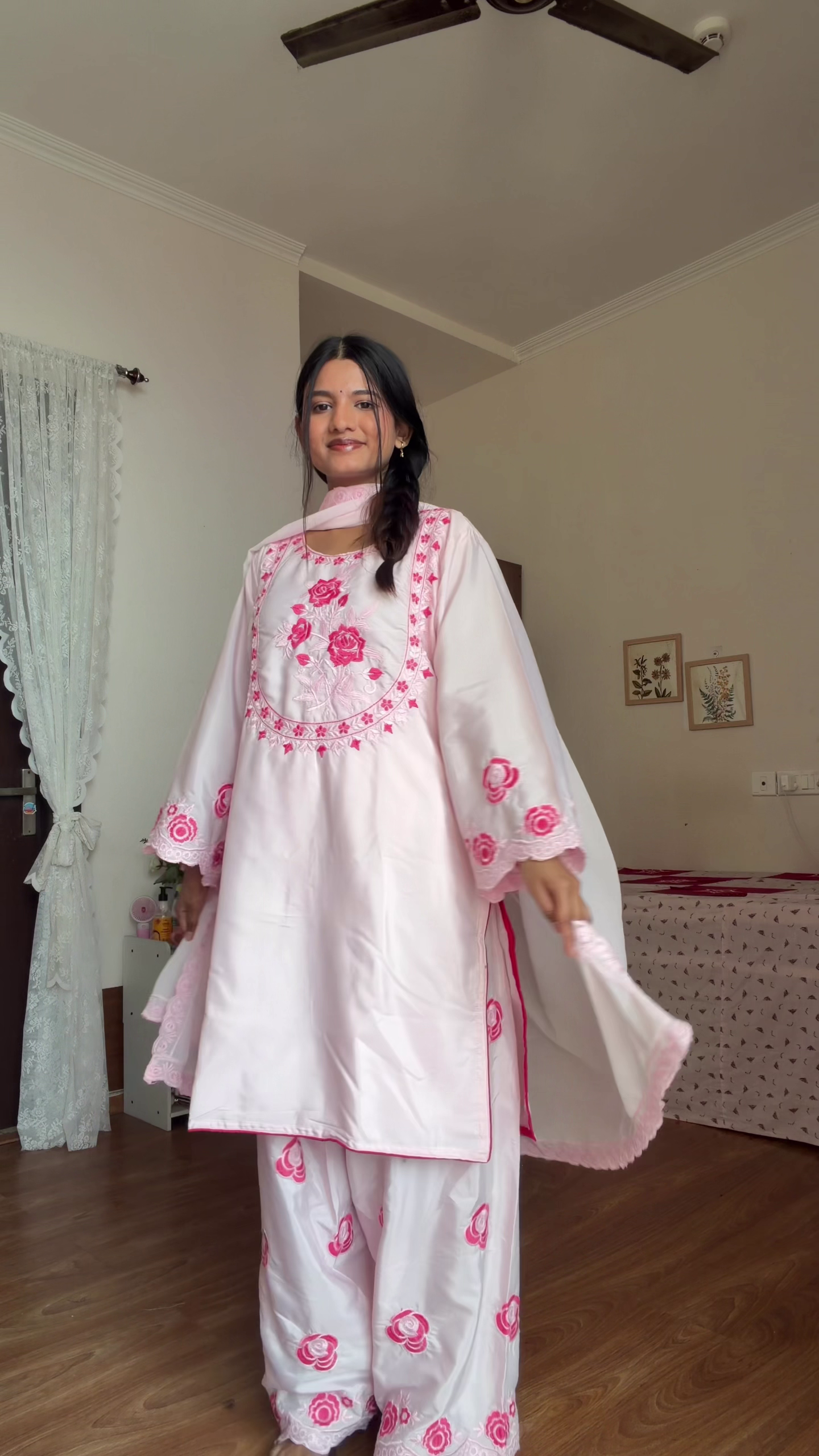 Pastel Pink Floral Embroidered Suit 