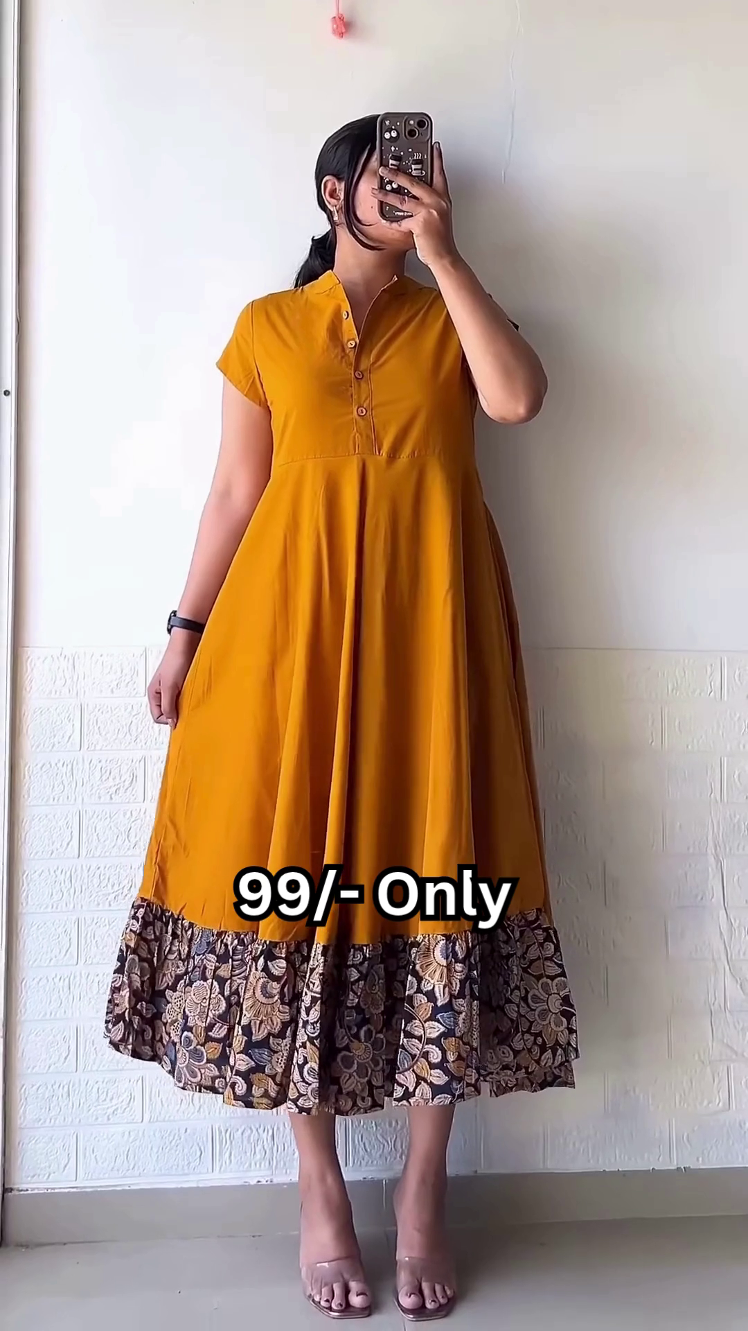 Leaf Print Green Flared Dress 