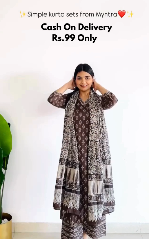 Simple Brown Printed Kurta Set 