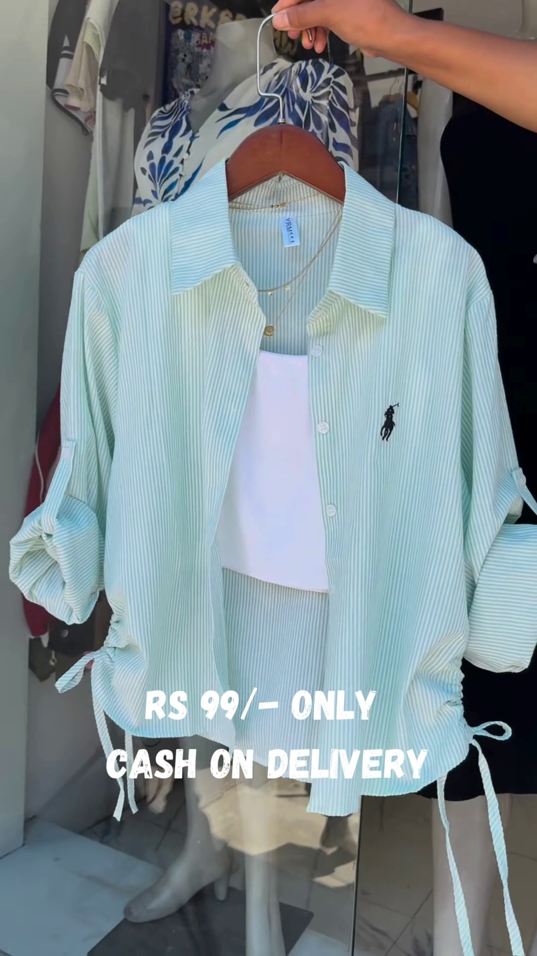 Mint Striped Casual Shirt Set 