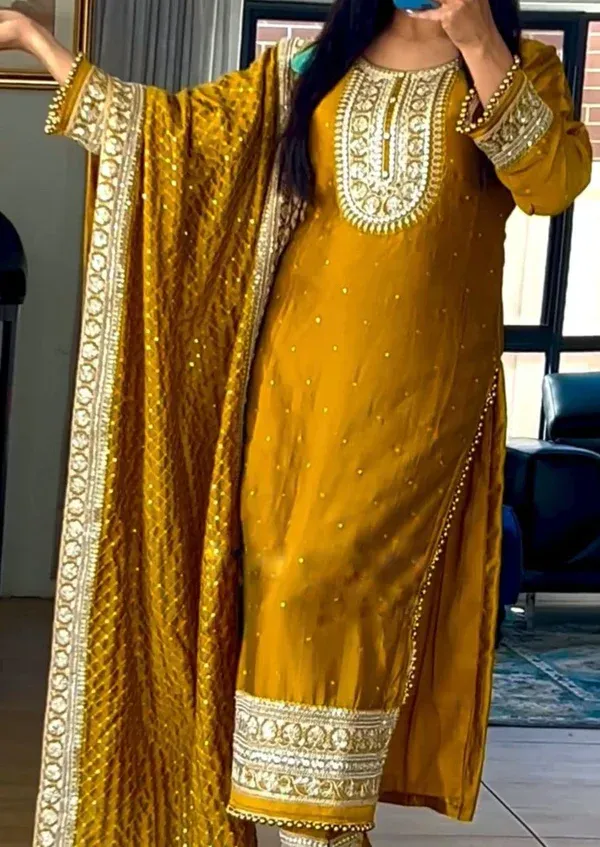 Royal Mustard Yellow Embroidered Kurta Set with Dupatta – Elegant Festive Ethnic Wear