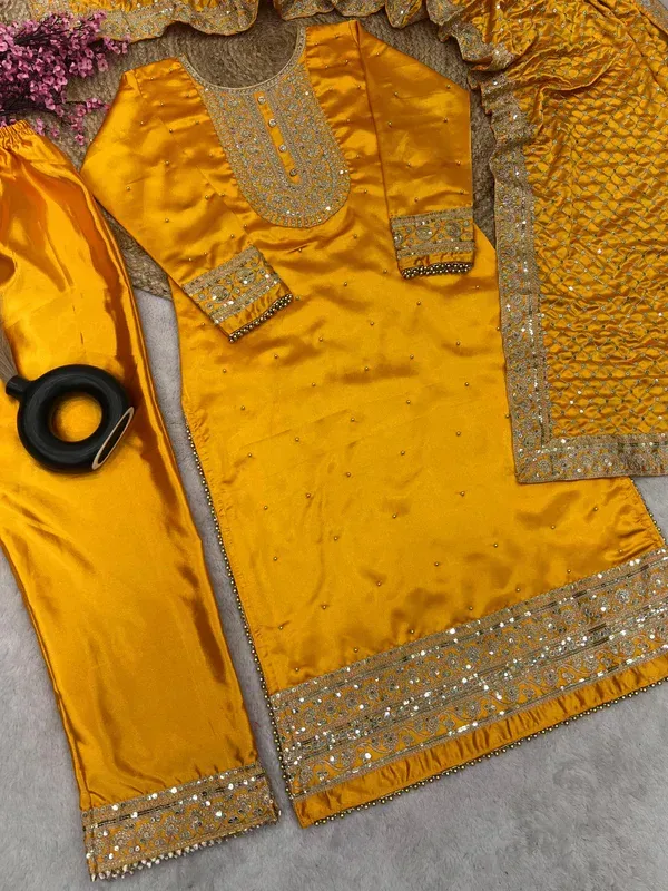 Royal Mustard Yellow Embroidered Kurta Set with Dupatta – Elegant Festive Ethnic Wear