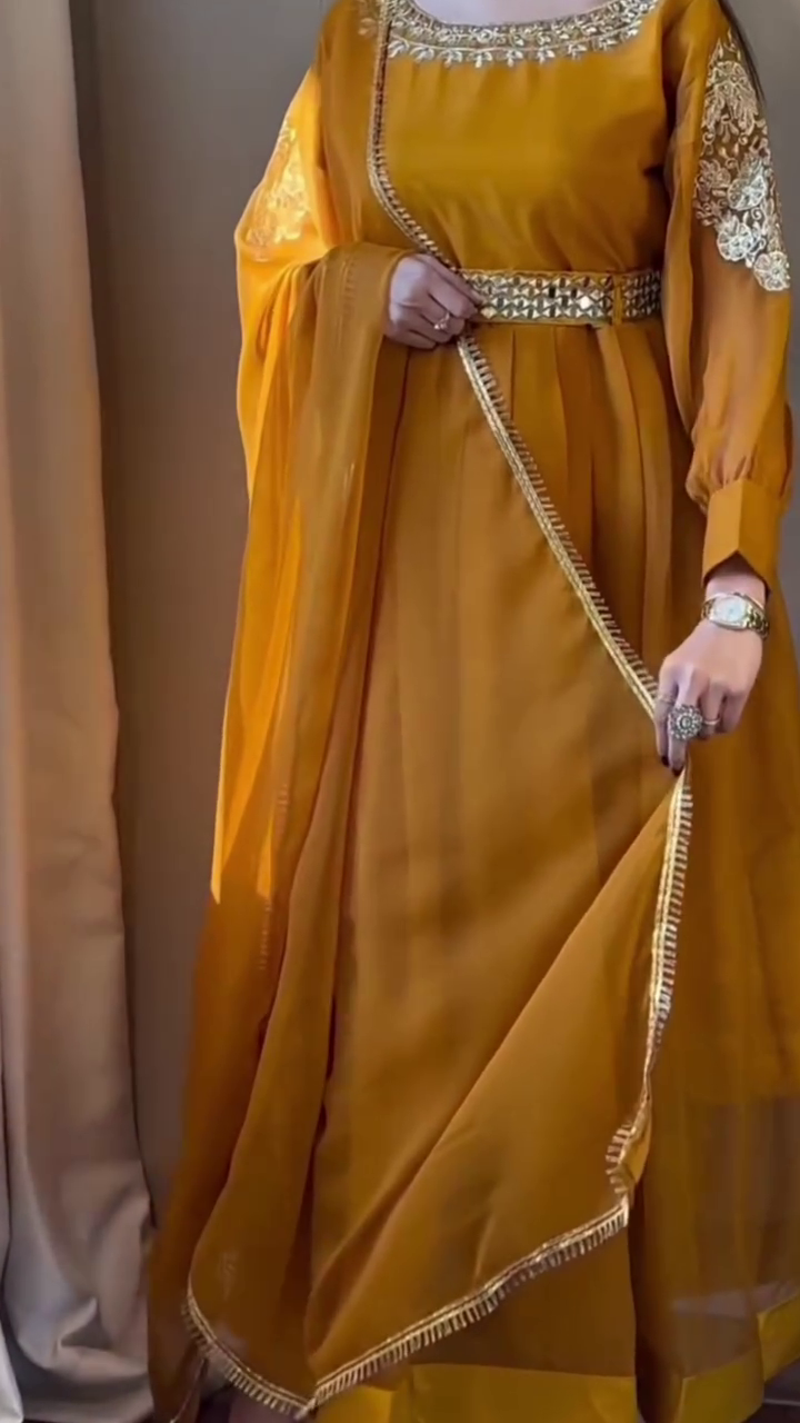 Royal Mustard Anarkali with Gold Embroidery