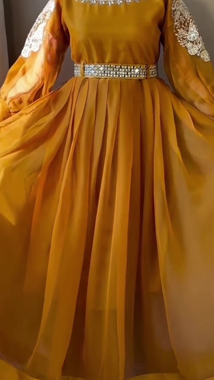 Royal Mustard Anarkali with Gold Embroidery