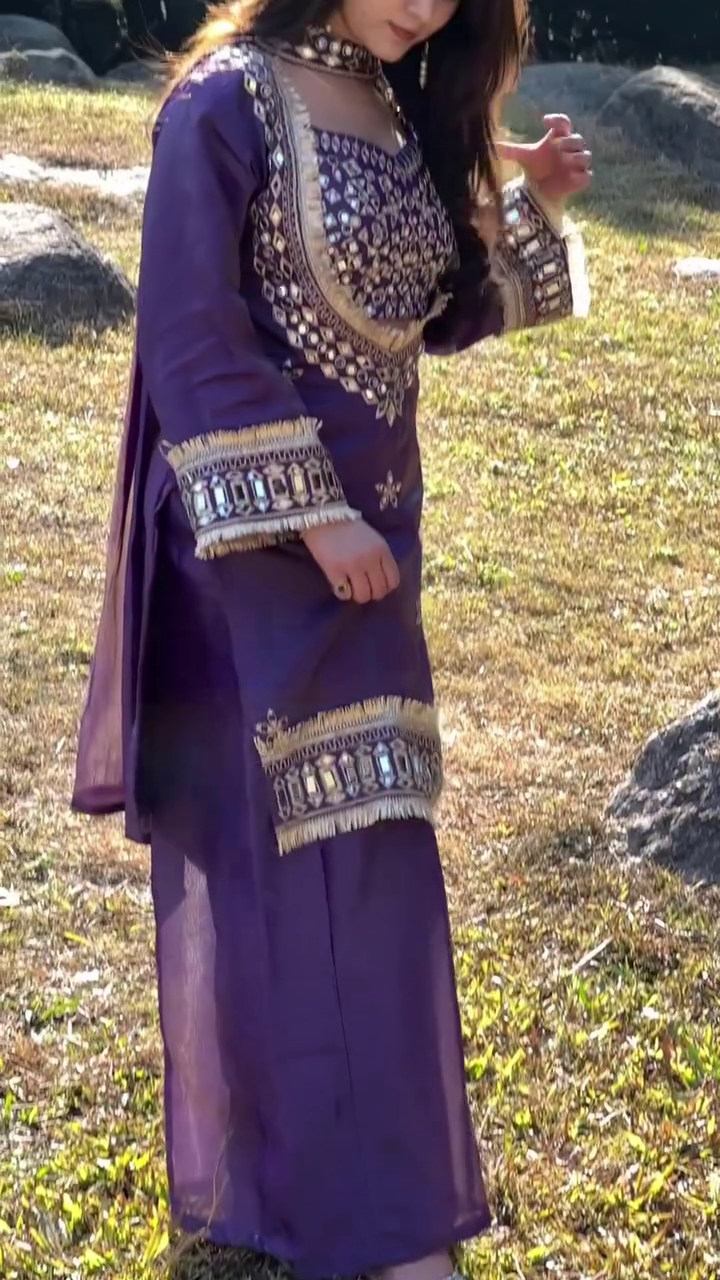 Glamorous Purple Embroidered Festive Suit