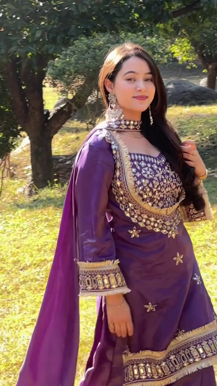 Glamorous Purple Embroidered Festive Suit
