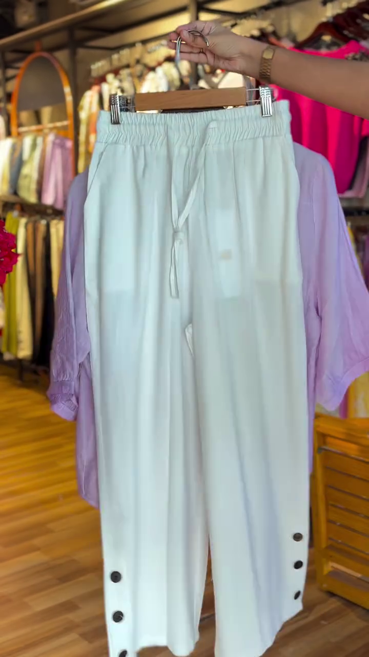 Minimal White Palazzo Pants with Button Detail