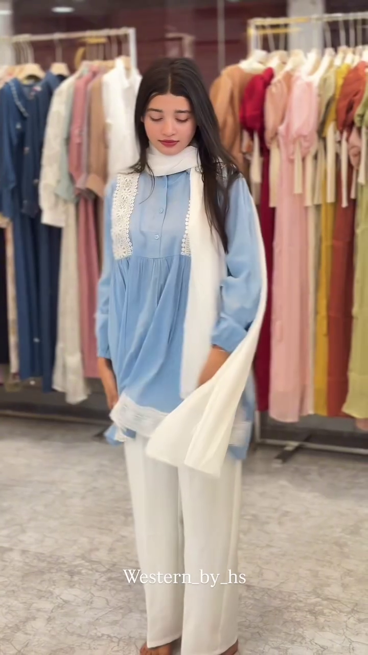 Elegant Sky Blue Kurti with Lace Detailing