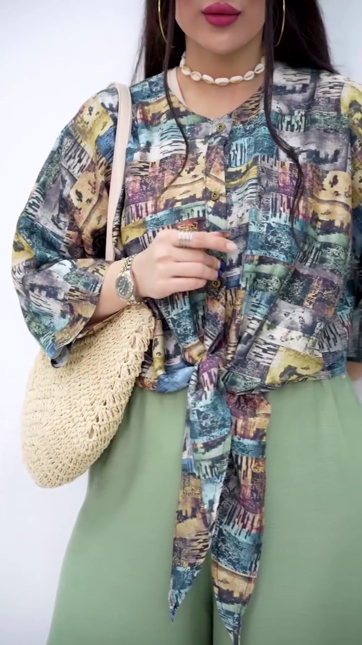 Artistic Printed Top with Stylish Front Tie Design