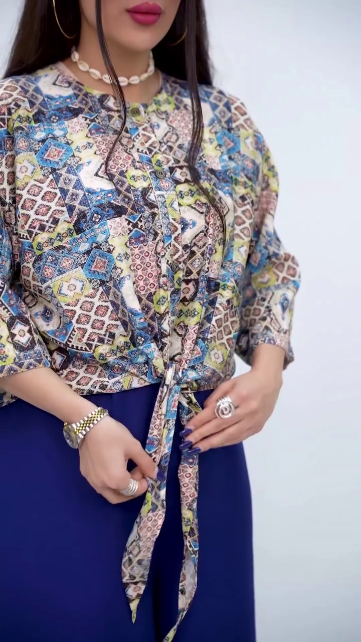Artistic Printed Top with Stylish Front Tie Design