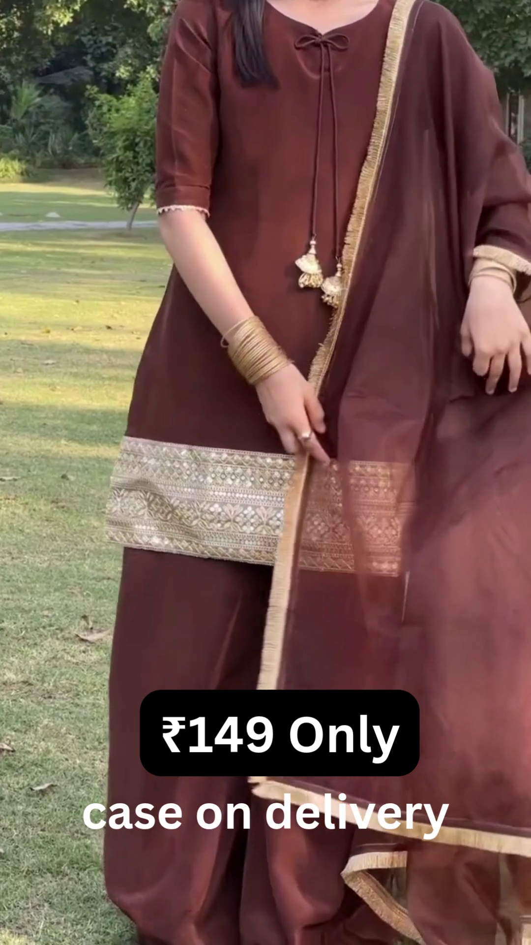 🤎 Elegant Flow – Brown Kurta with Dupatta