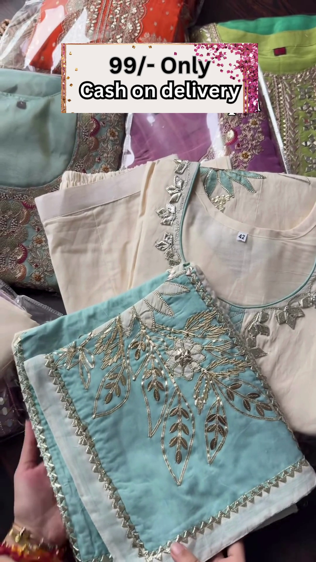 Lavender Embroidered Dress Material