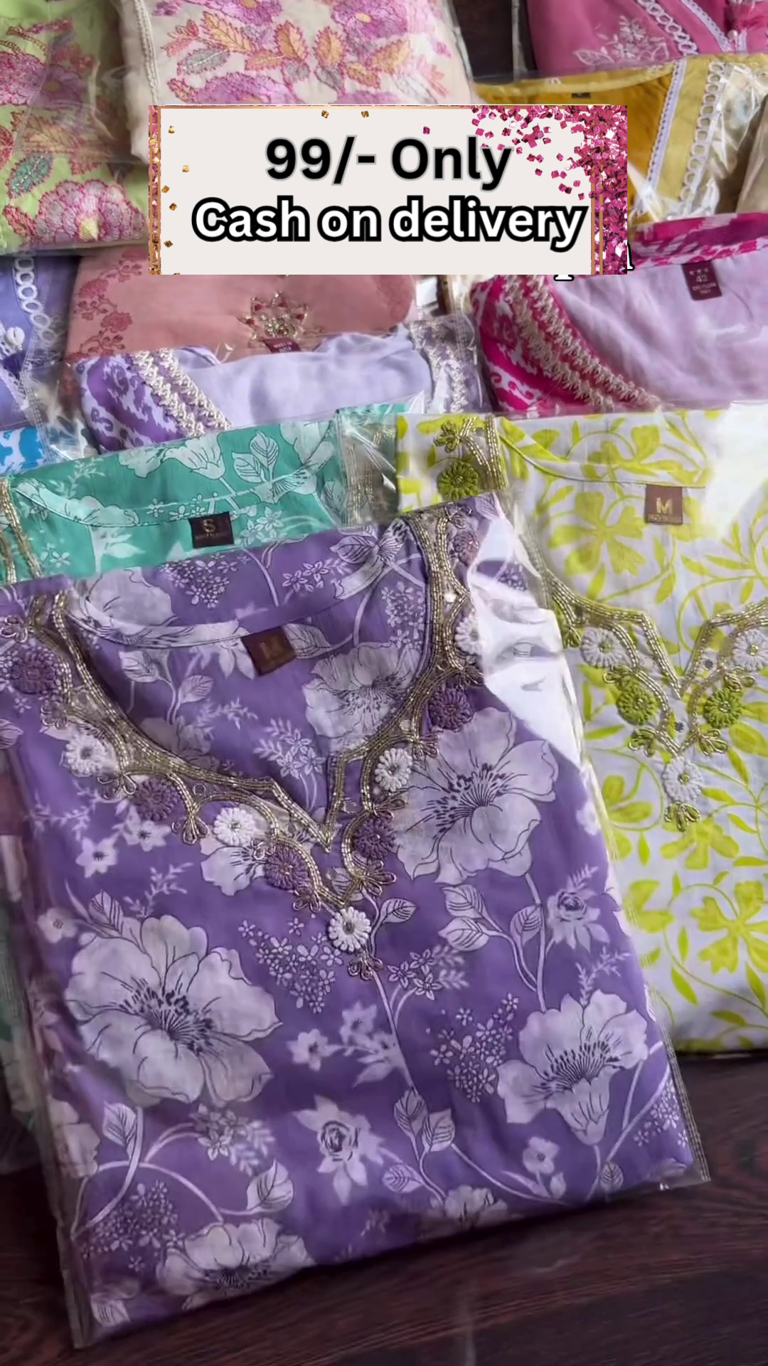 Lavender Embroidered Dress Material