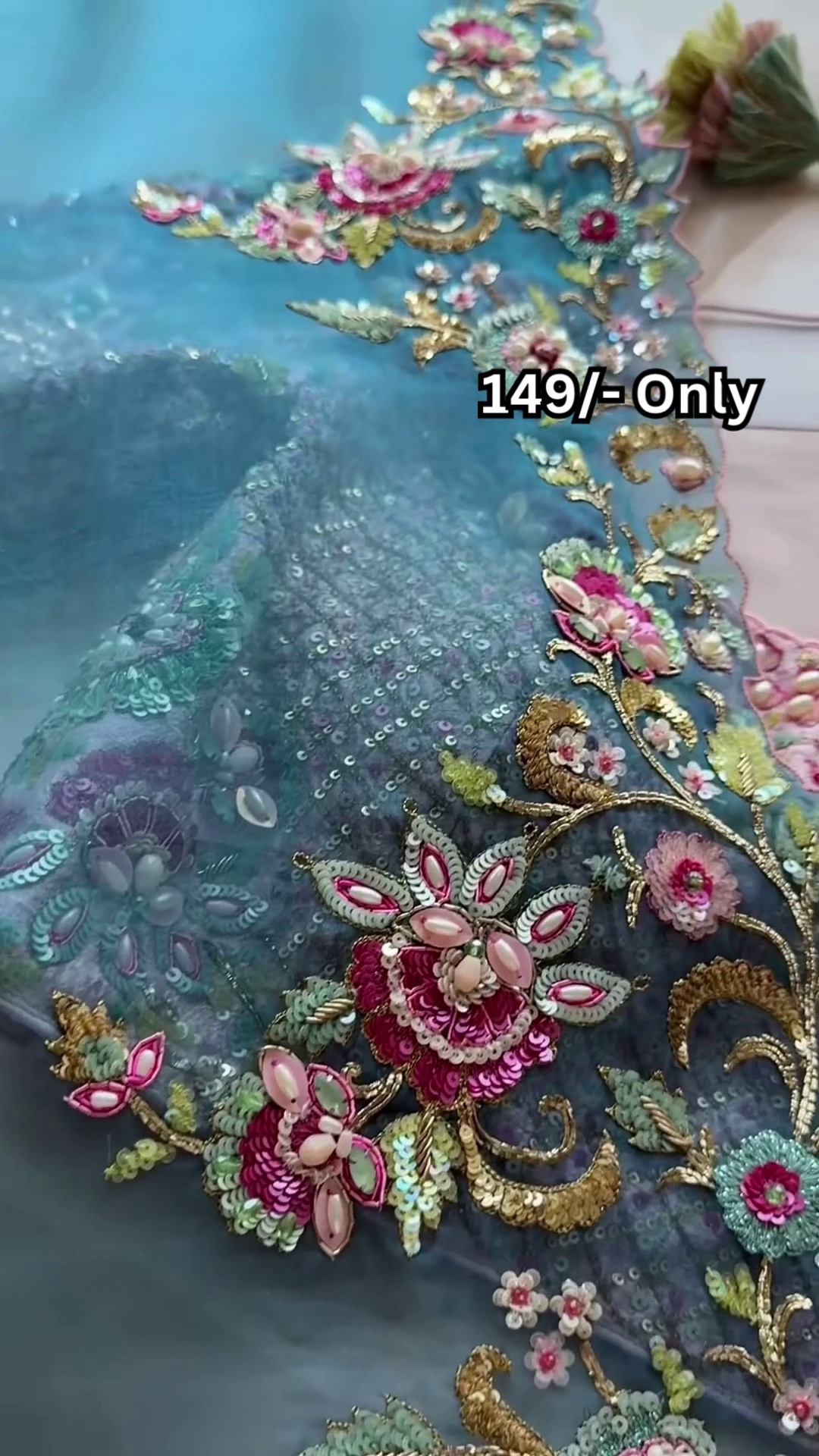 Luxury Blue Embroidered Fabric – Statement Designer Piece