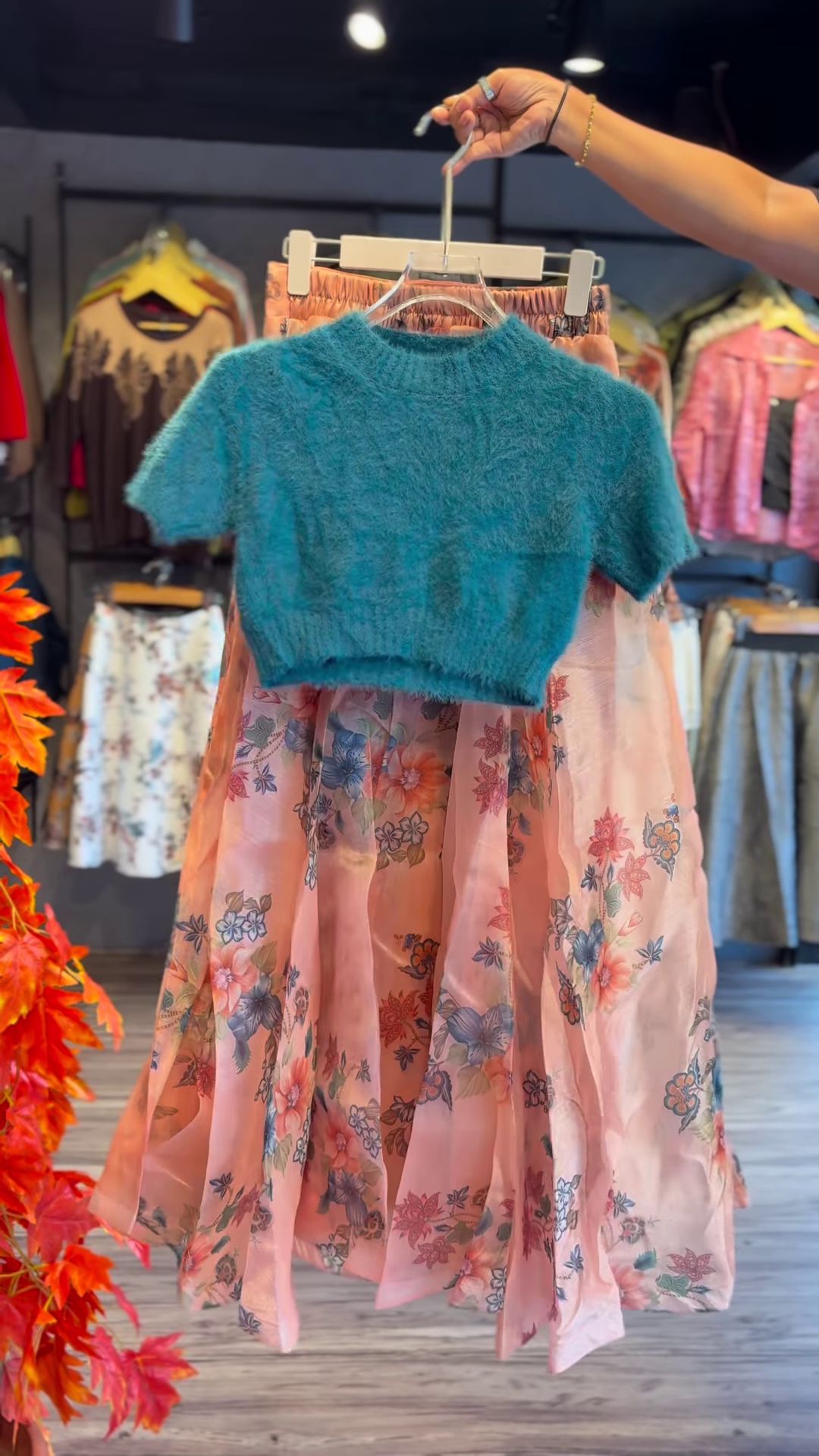 Chic Winter Fusion Set – Soft Knit Meets Floral Elegance