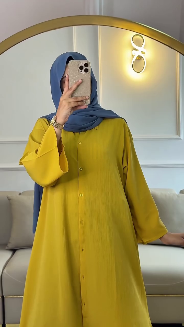 Mustard Long Shrug Dress with Denim – Modest & Trendy Fusion Look 💛