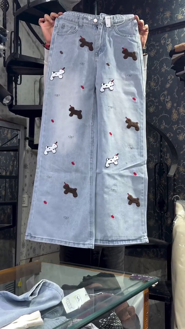 Cute Cartoon Embroidered Denim Skirt – Fun & Playful Style 🧸