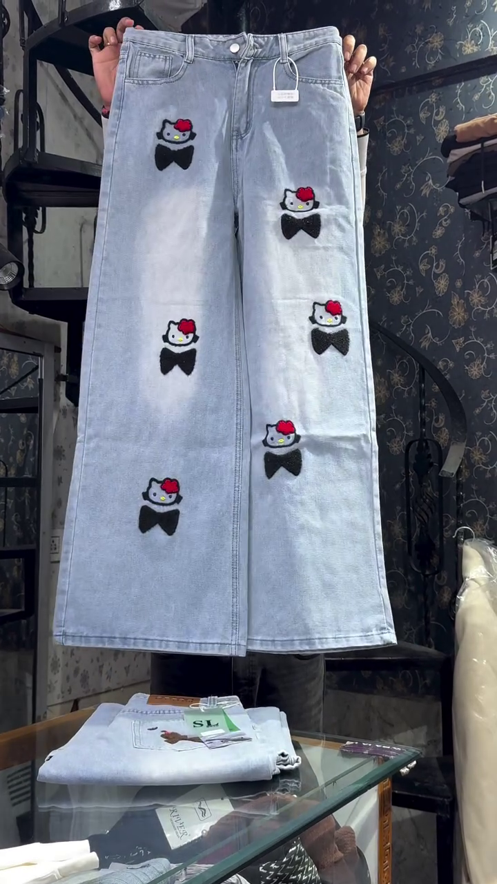 Cute Cartoon Embroidered Denim Skirt – Fun & Playful Style 🧸