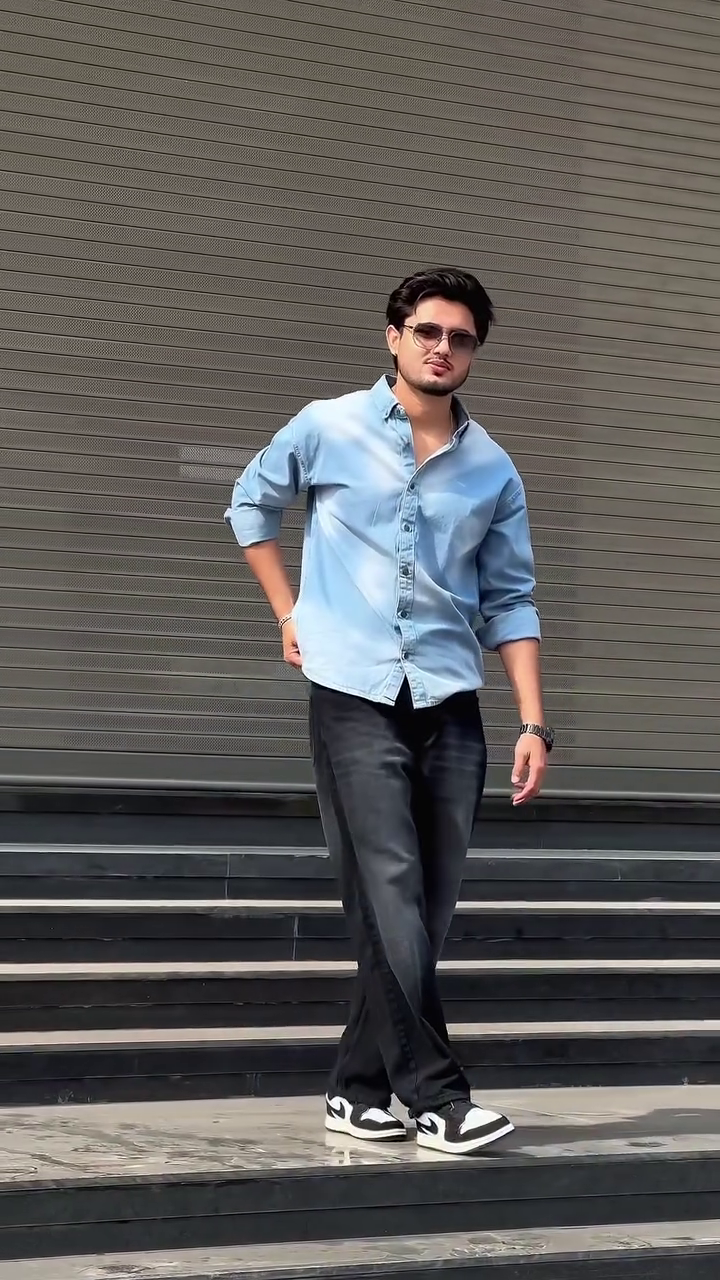 Classic Denim Shirt with Black Jeans – Effortless Street Style 🔥