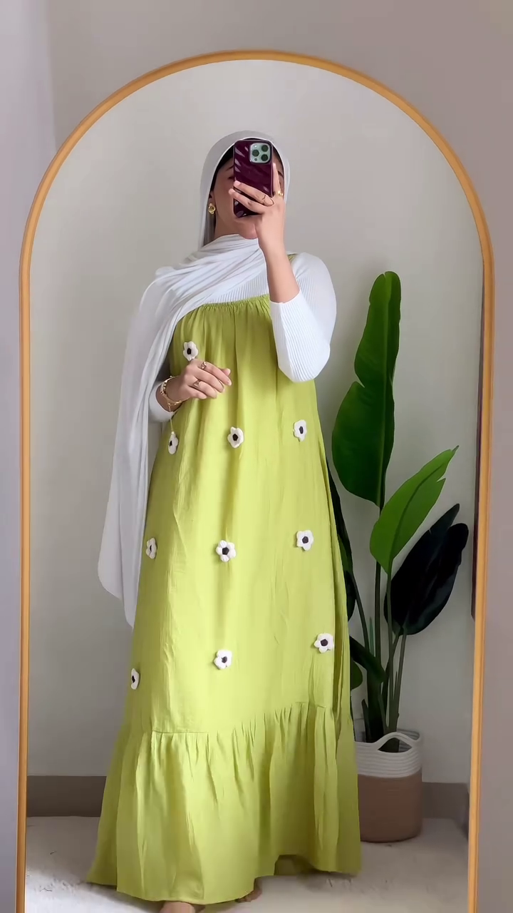 Lime Green Floral Maxi Dress with Dupatta – Fresh & Trendy 🌿