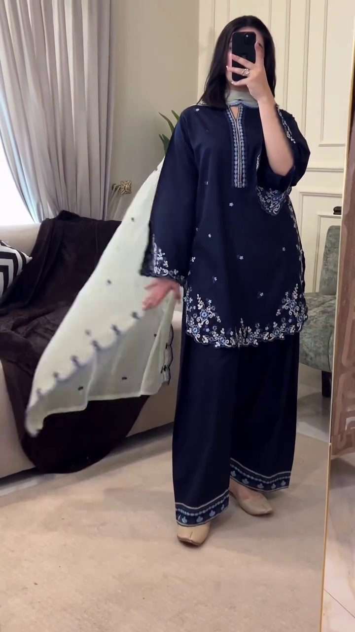 Navy Blue Embroidered Suit – Graceful & Chic 💙