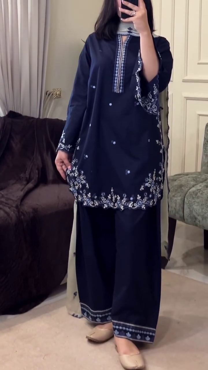 Navy Blue Embroidered Suit – Graceful & Chic 💙