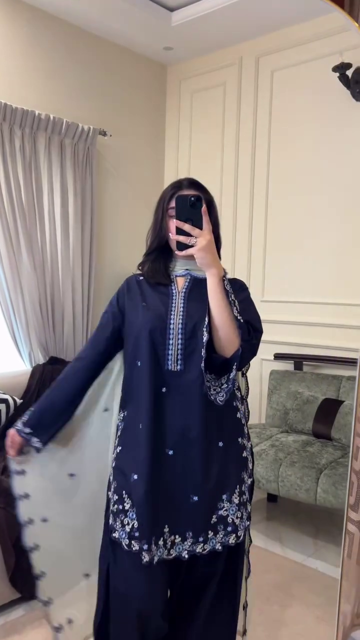 Navy Blue Embroidered Suit – Graceful & Chic 💙