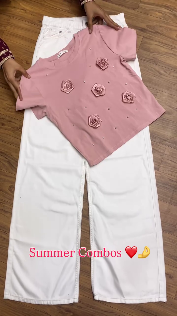 Trendy Pink Top & Wide-Leg Denim Combo – Perfect Summer Style
