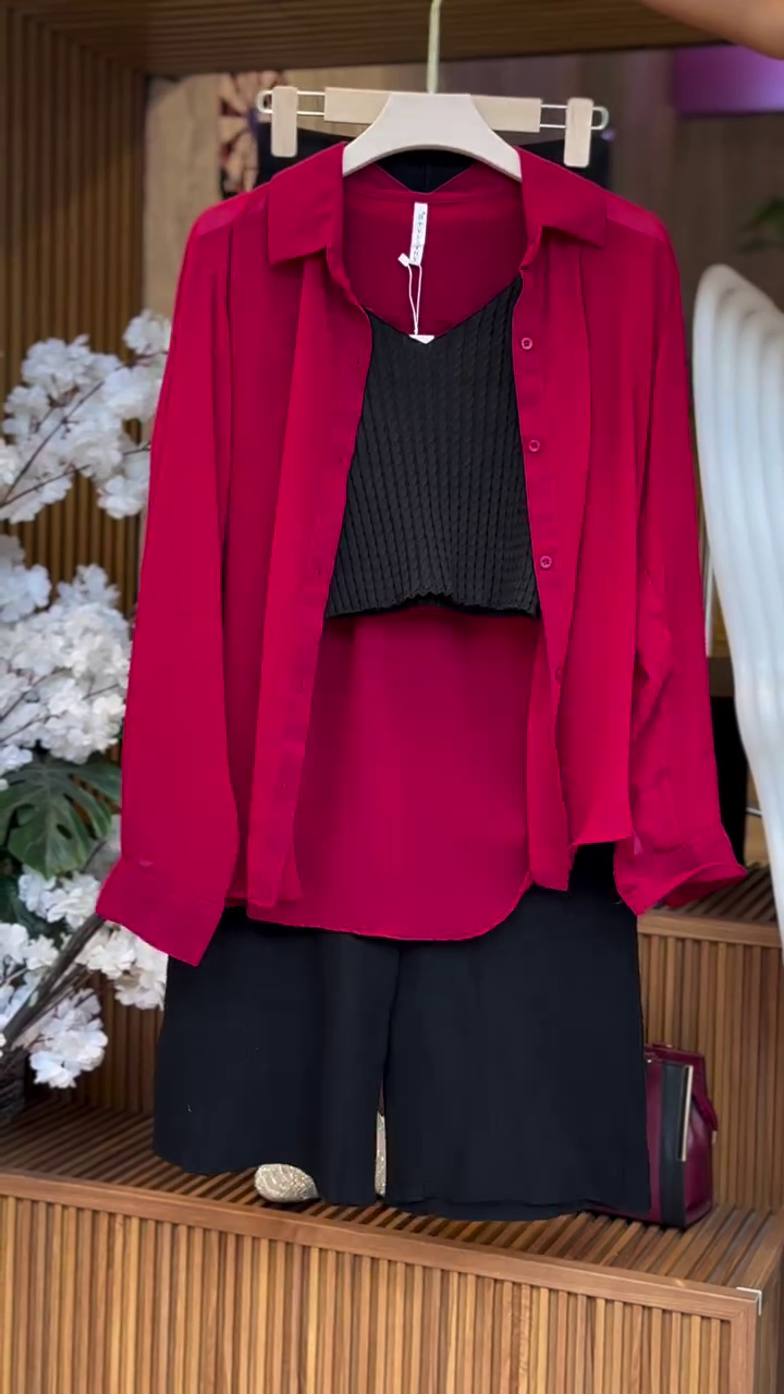 Bold Red & Black Layered Co-ord Set – Power Dressing Redefined