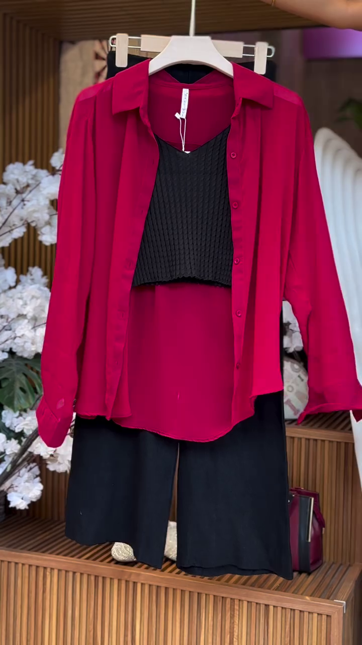 Bold Red & Black Layered Co-ord Set – Power Dressing Redefined