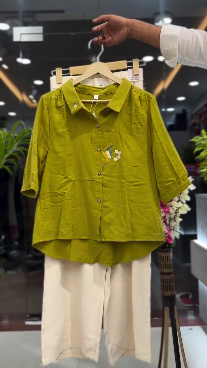 Fresh Olive Shirt & Cream Pants Combo – Effortless Everyday Elegance