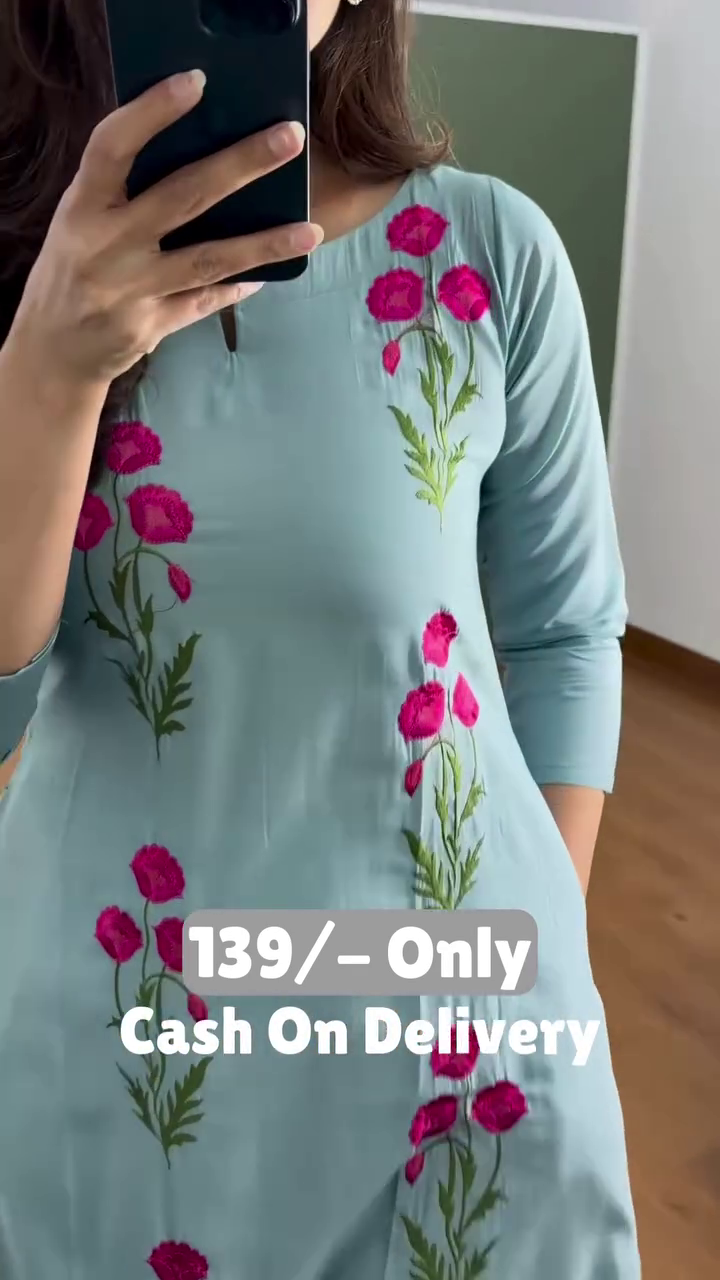 Chic Grey Floral Embroidered Kurti – Effortless Everyday Elegance